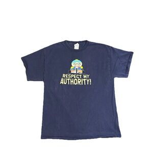 Vintage Y2K South Park Mens Size L Navy Cartman Respect My Authority T Shirt